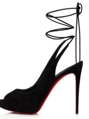 Christian Louboutin Black Suede Lace-Up Peep Toe Stiletto with Red Sole